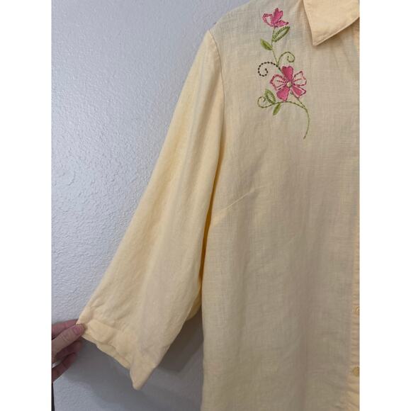JM Collection by Jennifer Moore 100% Linen Embroidered Button Up Shirt Size 12 - Picture 2 of 5